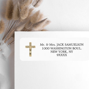Elegant Gold Cross Religious Christian Catholic Return Address Label