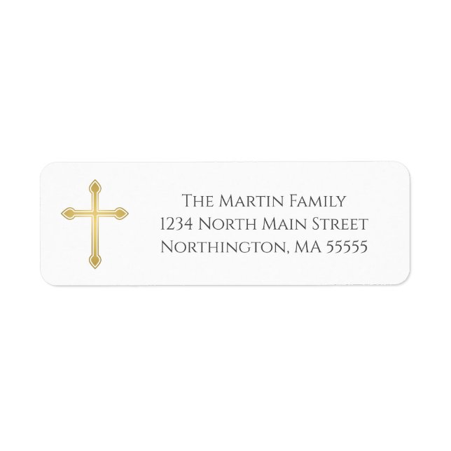 Elegant Gold Cross Return Address Label (Front)