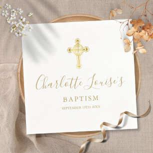 Elegant Gold Cross Signature Baptism Christening N Napkin