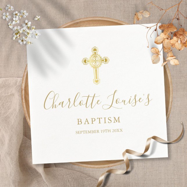 Elegant Gold Cross Signature Baptism Christening N Napkin (Creator Uploaded)