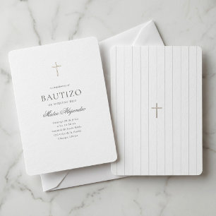 Elegant Gold Cross Spanish Boy Baptism Minimalist Invitation