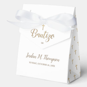 Elegant Gold Cross White Bautizo Personalised Favour Box