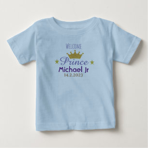 Elegant Gold Crown Prince Personalized Blue Baby T-Shirt