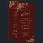 Elegant Gold Curls on Auburn Brown Wedding Program<br><div class="desc">This beautiful wedding program features an elegant design with gold text on a chocolate brown or auburn coloured background and lacy golden faux foil curls and swirls in the corners. The titles are written in fancy script calligraphy, and there is space for your ceremony and wedding party details, as well...</div>