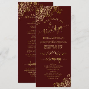 Elegant Gold Curls on Auburn Brown Wedding Program