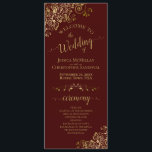 Elegant Gold Curls on Auburn Brown Wedding Program<br><div class="desc">This beautiful wedding program features an elegant design with gold text on a chocolate brown or auburn coloured background and lacy golden faux foil curls and swirls in the corners. The titles are written in fancy script calligraphy, and there is space for your ceremony and wedding party details, as well...</div>