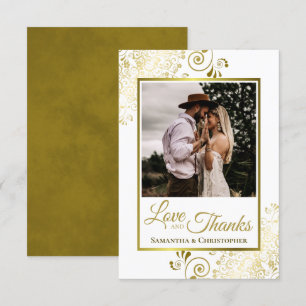 Elegant Gold Curls on White Love & Thanks Wedding Thank You Card