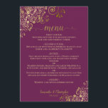 Elegant Gold Curls & Swirls Magenta Plum Wedding Menu<br><div class="desc">This beautiful wedding menu is simple,  elegant,  sophisticated and stylish. It features an elegant cassis purple or magenta plum coloured design with lacy gold script calligraphy and delicate golden curls and swirls in the corners. The back is a beautiful marbled gold colour.</div>