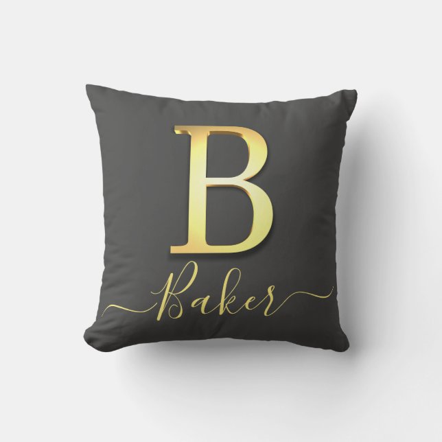 Elegant Gold Custom Monogram B Name Throw Pillow (Front)