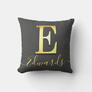 Elegant Gold Custom Monogram E Name Throw Pillow