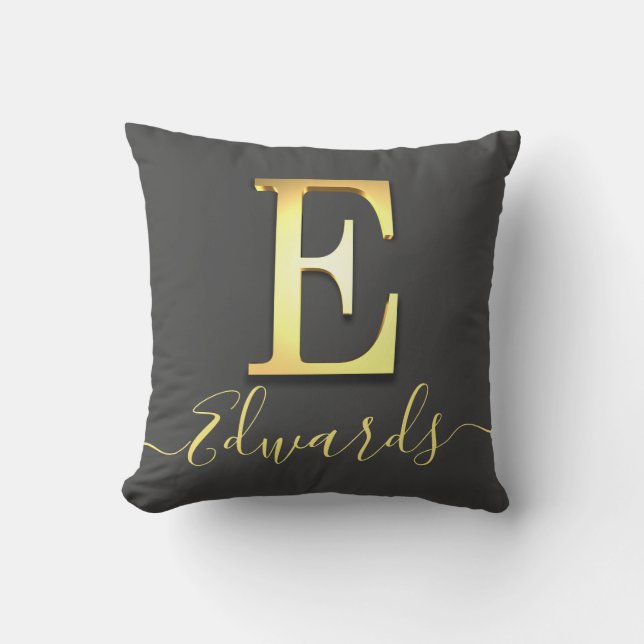Elegant Gold Custom Monogram E Name Throw Pillow (Front)