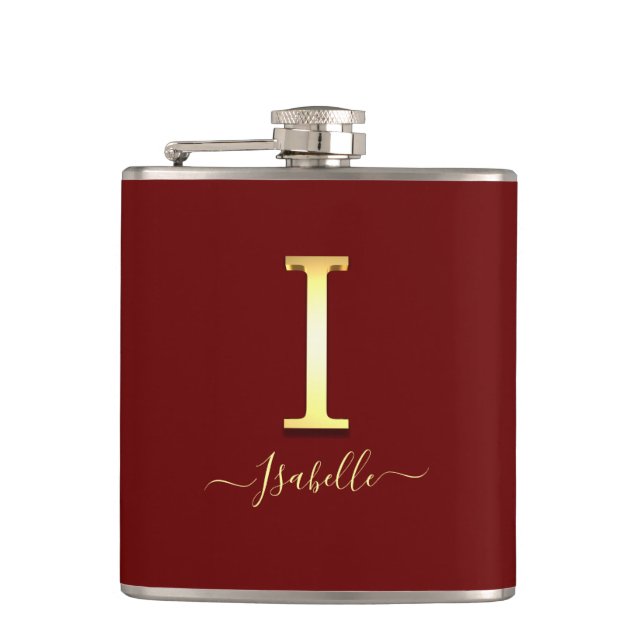 Elegant Gold Custom Monogram I Name Flask (Front)
