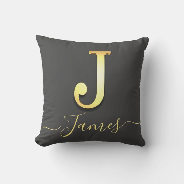 Elegant Gold Custom Monogram J Name Throw Pillow (Front)
