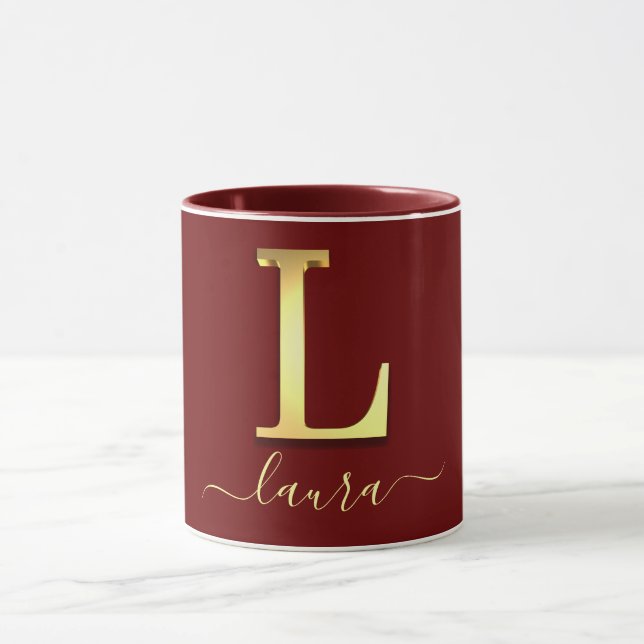 Elegant Gold Custom Monogram L Name Mug (Center)