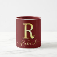 Elegant Gold Custom Monogram R Name Mug