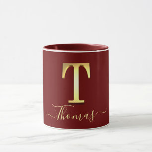Elegant Gold Custom Monogram T Name Mug