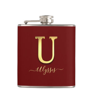 Elegant Gold Custom Monogram U Name Flask