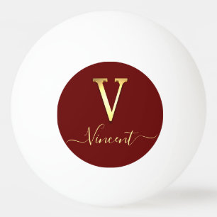 Elegant Gold Custom Monogram V Name Ping Pong Ball