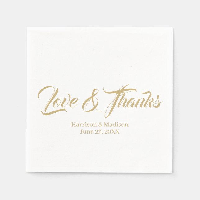 Elegant gold custom script Love & Thanks wedding Napkin (Front)