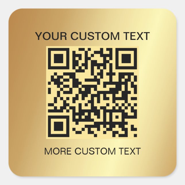 Elegant Gold Custom Template Scannable QR Code Square Sticker (Front)