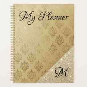 Elegant Gold Damask and Faux Glitter Planner