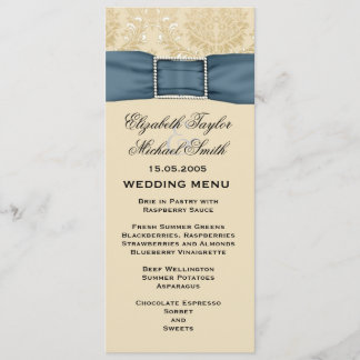 Elegant Gold Damask Blue Ribbon Wedding Menu
