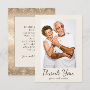 Elegant Gold Damask Cream Wedding Anniversary Thank You Card