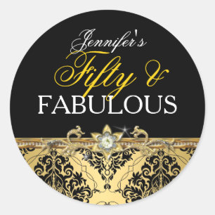 Elegant Gold Damask Fifty and Fabulous 2 Classic Round Sticker