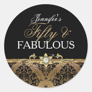 Elegant Gold Damask Fifty and Fabulous Sticker