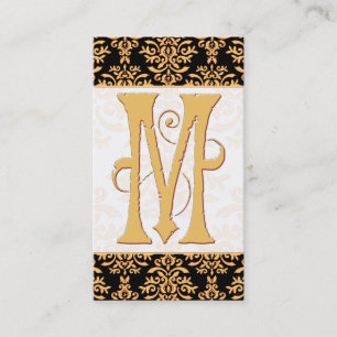 Elegant Gold Damask Initial M Monogram Business Card