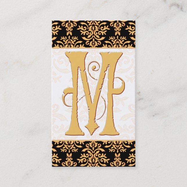 Elegant Gold Damask Initial M Monogram Business Card (Front)
