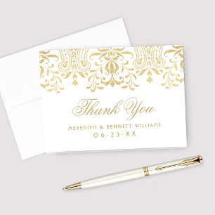 Elegant Gold Damask Monogram Wedding Thank You Card