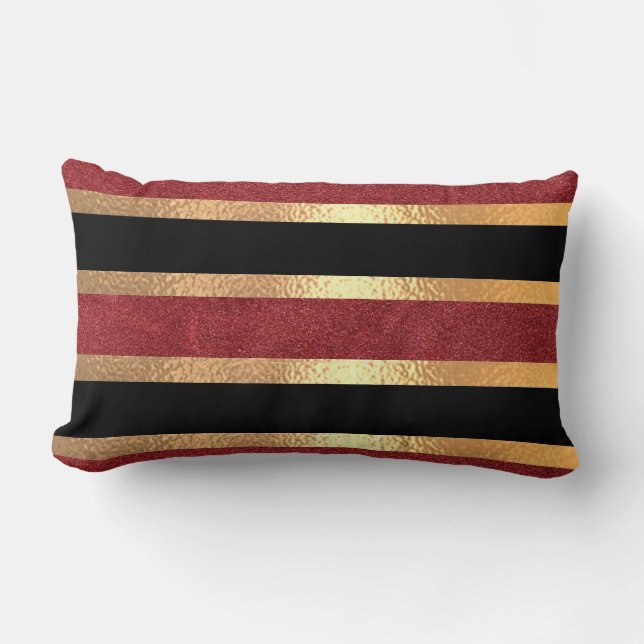 Elegant Gold Damask On Burgundy Lumbar Cushion (Front)