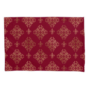 Elegant Gold Damask On Burgundy  Pillowcase