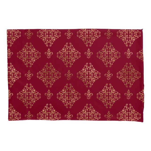 Elegant Gold Damask On Burgundy  Pillowcase (Front)