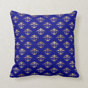 Elegant Gold Damask On Navy Blue Throw Pillow