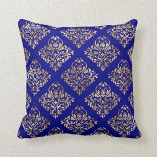 Elegant Gold Damask On Navy Blue Throw Pillow