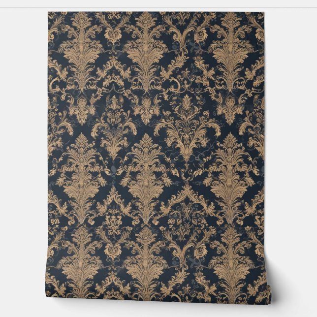 Elegant Gold Damask Pattern Design Wallpaper (Unrolling)