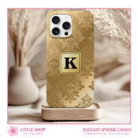 Elegant Gold Damask Pattern Monogram