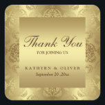 Elegant Gold Damask Pattern Thank You Wedding Square Sticker<br><div class="desc">Elegant Gold Damask Pattern Thank You Wedding</div>