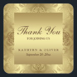 Elegant Gold Damask Pattern Thank You Wedding Square Sticker<br><div class="desc">Elegant Gold Damask Pattern Thank You Wedding</div>