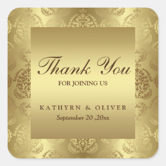 Elegant Gold Damask Pattern Thank You Wedding Square Sticker