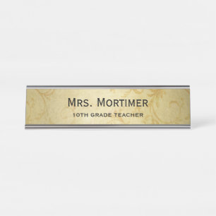 Elegant Gold Damask Professional Desk Name Plate