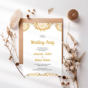 Elegant Gold Damask Wedding Invitation