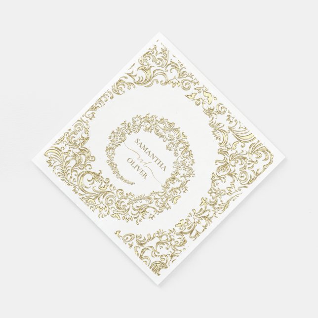 Elegant Gold Damask Wedding Napkin (Corner)