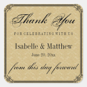 Elegant Gold Damask Wedding Thank You Stickers