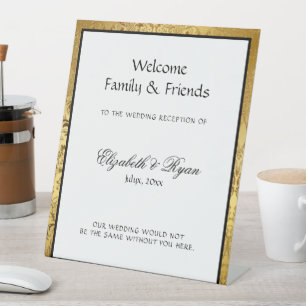 Elegant Gold Damask Wedding Welcome Pedestal Sign