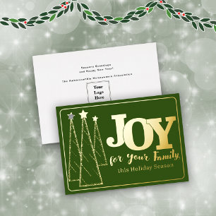 Elegant Gold Dark Green Joy Business Corporate Foil Holiday Card