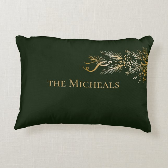 Elegant Gold Dark Green Joy Personalised Christmas Decorative Cushion (Back)