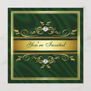 Elegant Gold Dark Green Silk/Satin Invitation Temp